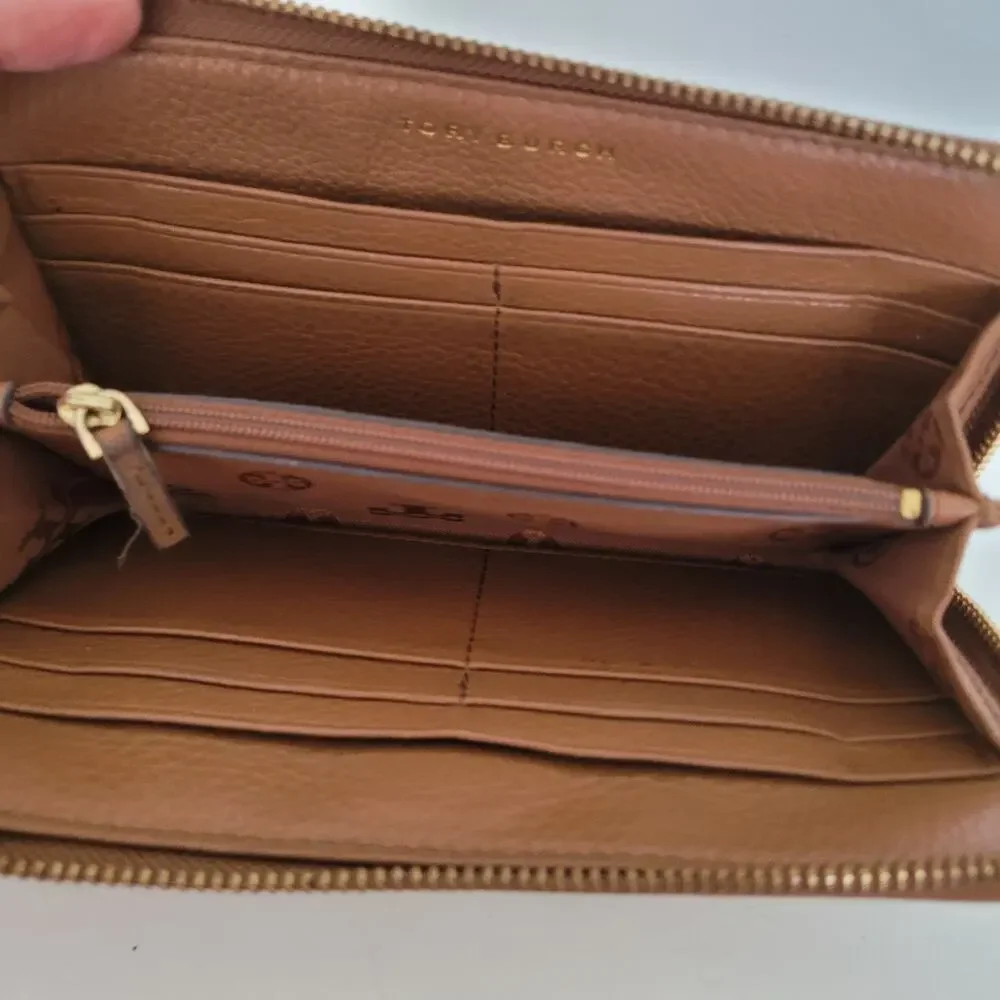 Tory Burch Emerson‎ Large Continental Wristlet Wallet Moose Brown Pebble Leather